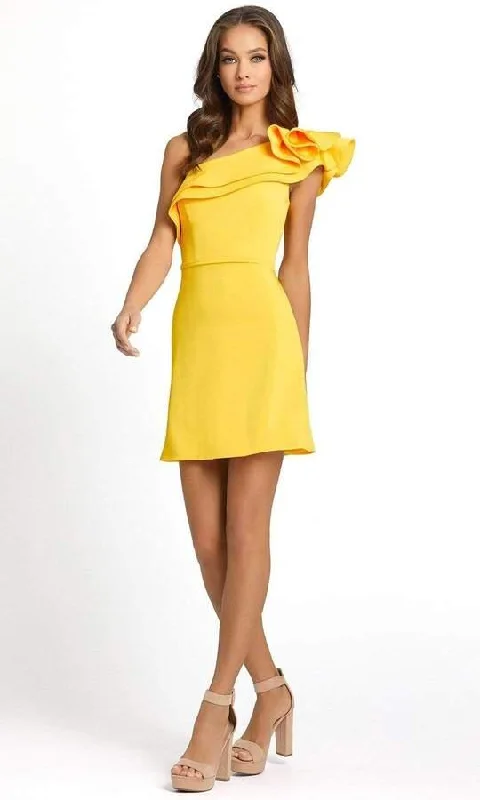 Women's Low Collar DressesMac Duggal 55286 Short One Shoulder Ruffle Dress