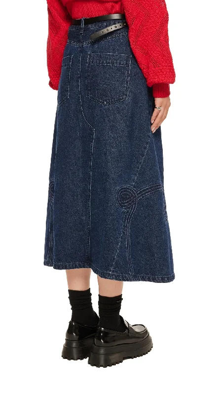 Corded Braiding Denim A-Line Skirt