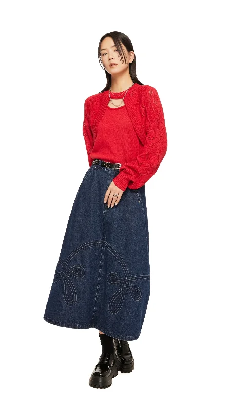 Corded Braiding Denim A-Line Skirt