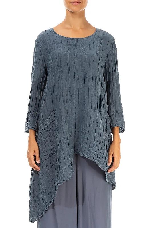 Asymmetric Graphite Crinkled Silk Tunic