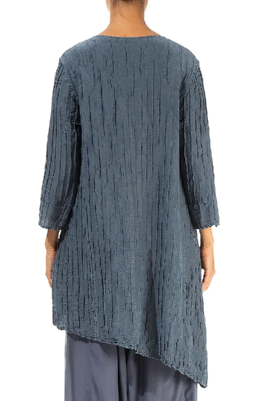 Asymmetric Graphite Crinkled Silk Tunic