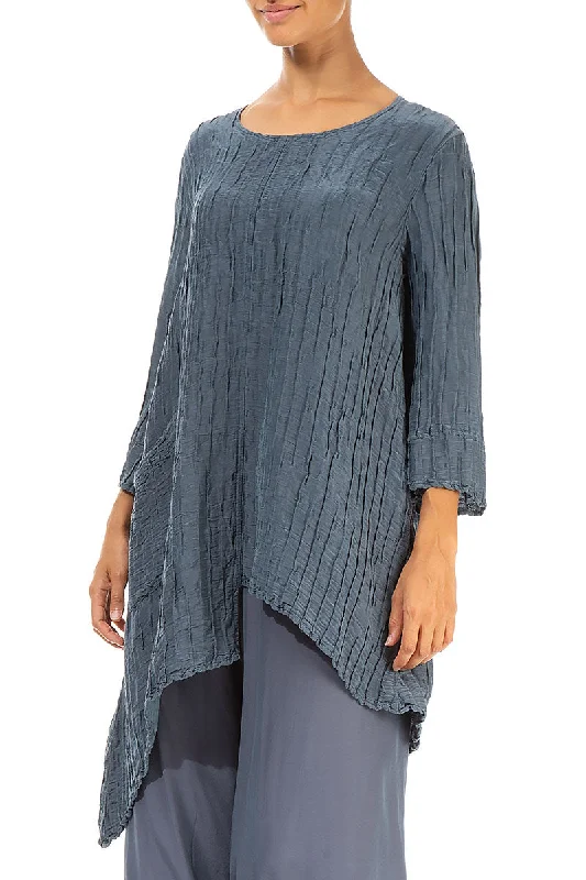 Asymmetric Graphite Crinkled Silk Tunic