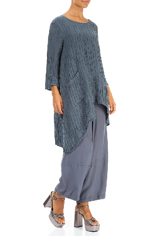 Asymmetric Graphite Crinkled Silk Tunic