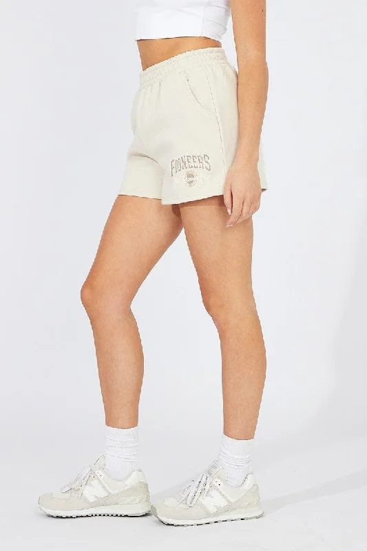 Beige Track Shorts High Rise