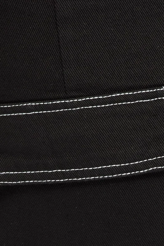 Black Cargo Shorts Contrast Stitching