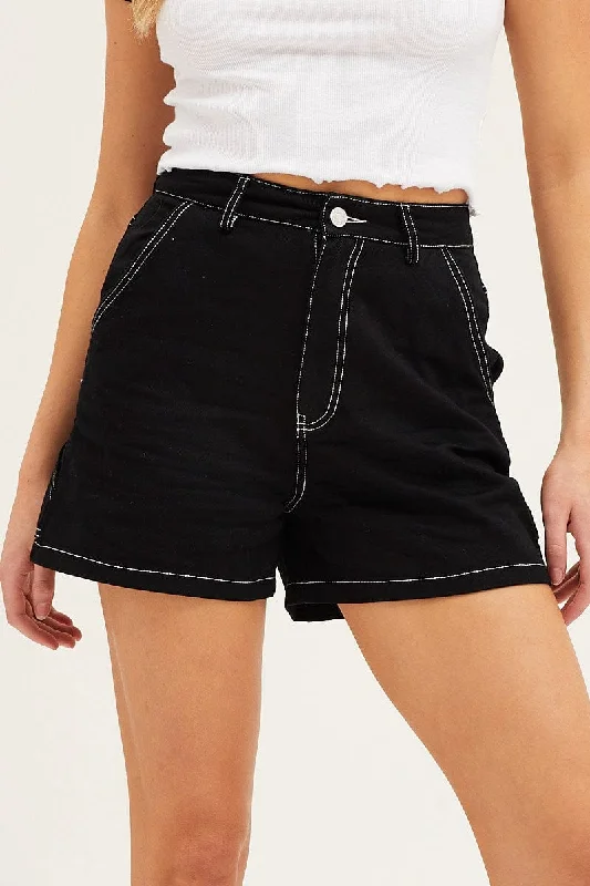 Black Carpenter Denim Shorts High Rise