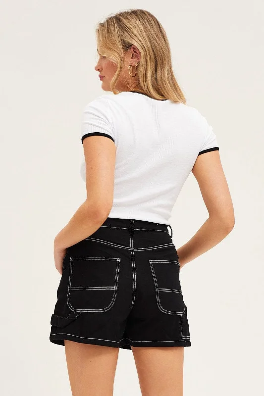 Black Carpenter Denim Shorts High Rise