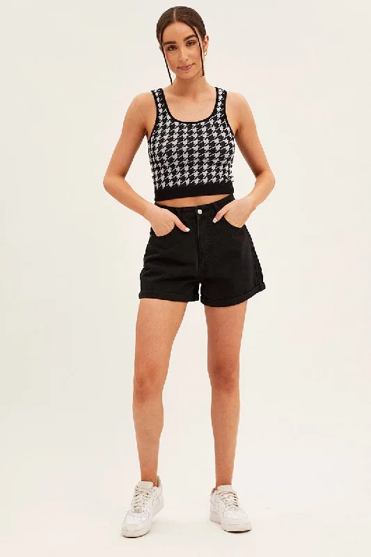 Black High Rise Denim Shorts Mom Fit