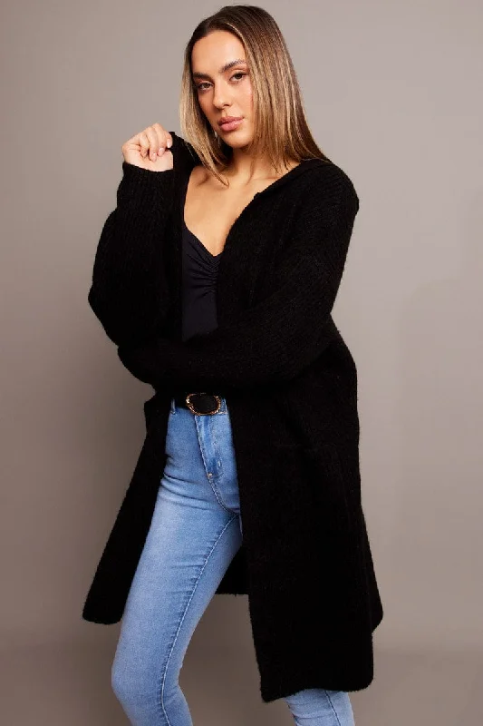 Black Longline Cardigan Hooded