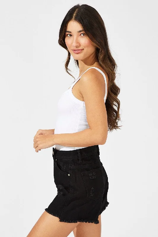 Black Skinny Short Denim Acid Washing