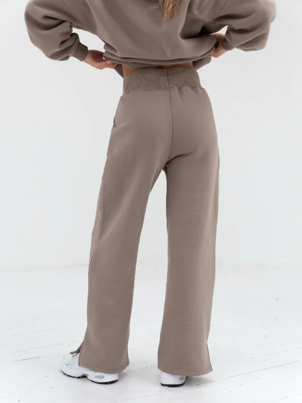 Varsity Wide Leg Sweatpants - Light Beige