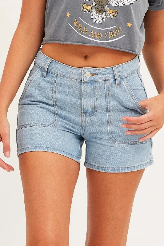 Blue Carpenter Denim Shorts High Rise