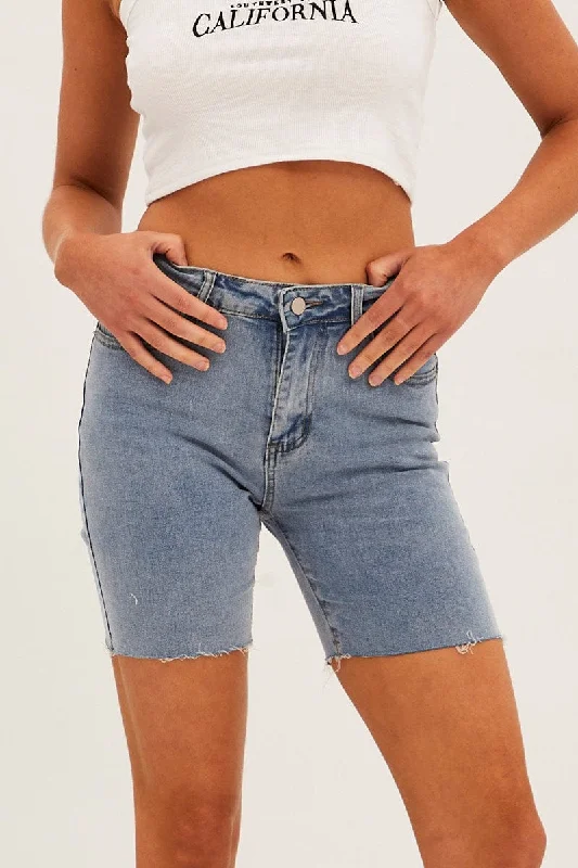 Blue Mid Rise Denim Shorts