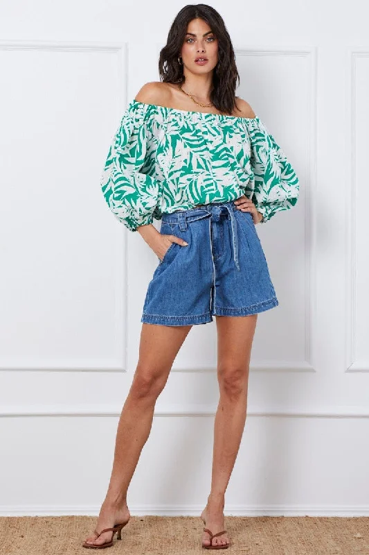 Blue Relaxed Denim Shorts High Rise