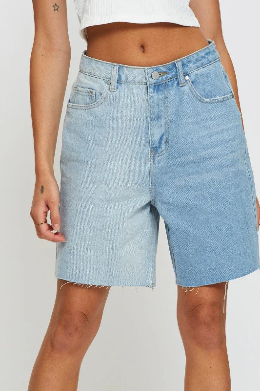 Blue Relaxed Denim Shorts High Rise