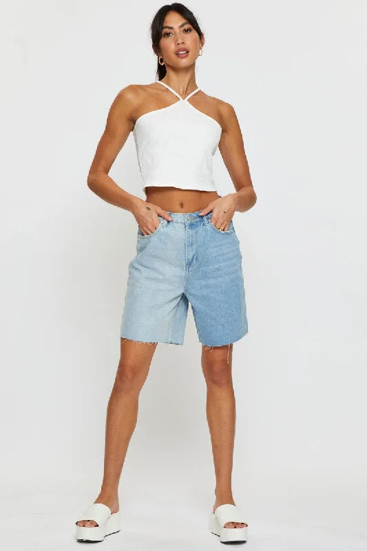 Blue Relaxed Denim Shorts High Rise