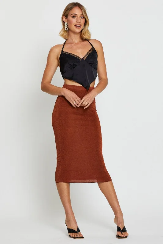 Brown Midi Skirt Bodycon