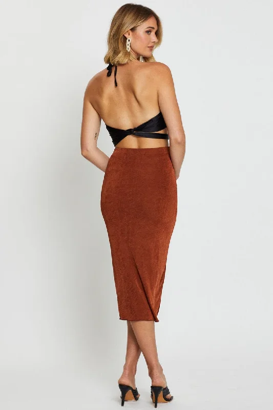 Brown Midi Skirt Bodycon