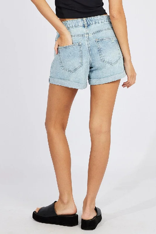 Denim Midi Rise Denim Short Roll Up Hem