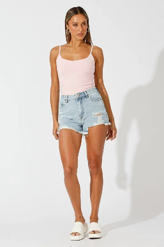 Denim Ripped Denim Shorts