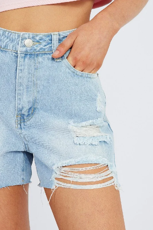 Denim Ripped Denim Shorts