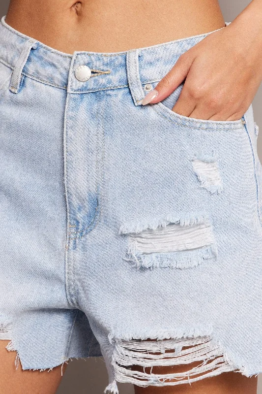 Denim Ripped Denim Shorts