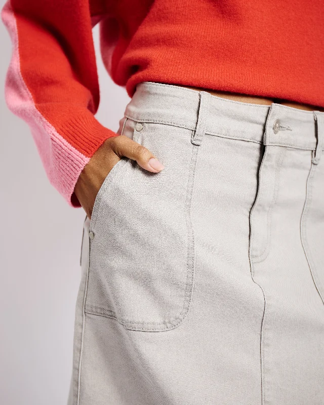 Denim Skirt with Back Slit in Grey