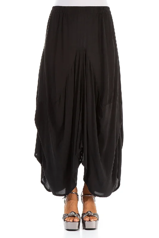 Draped Black Silk Bamboo Skirt