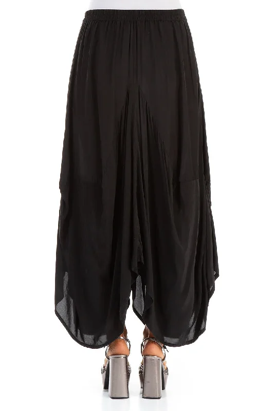 Draped Black Silk Bamboo Skirt