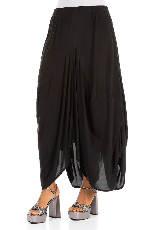 Draped Black Silk Bamboo Skirt