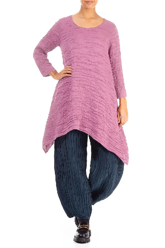 Dropped Edge Wild Berry Crinkled Silk Tunic