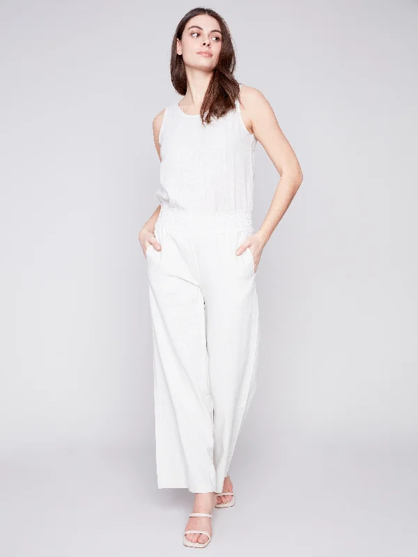 Elastic Waist Linen-Blend Pull-On Pants - Natural