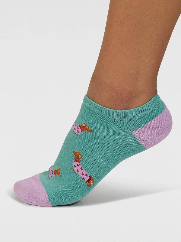 Freda Dachshund Organic Cotton Trainer Socks - Pine Green