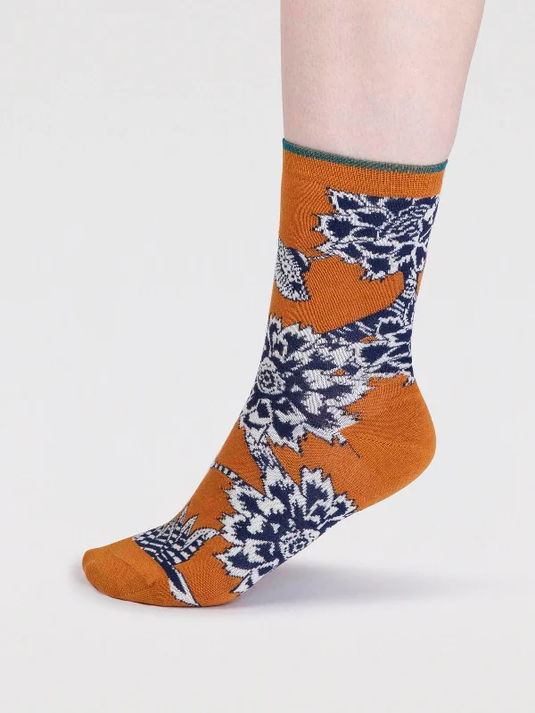 Freja Organic Cotton Abstract Flower Socks - Turmeric Yellow