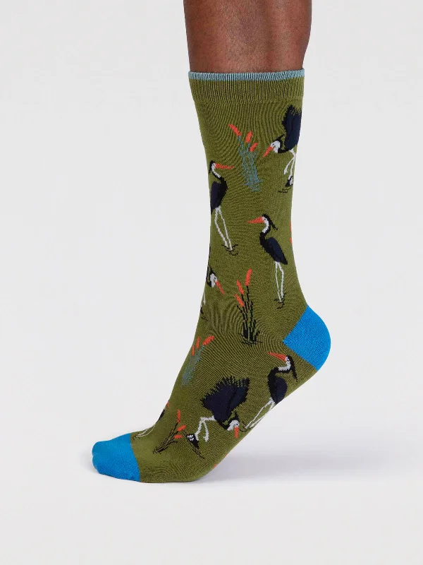 Gino Bamboo Heron Bird Socks - Moss Green