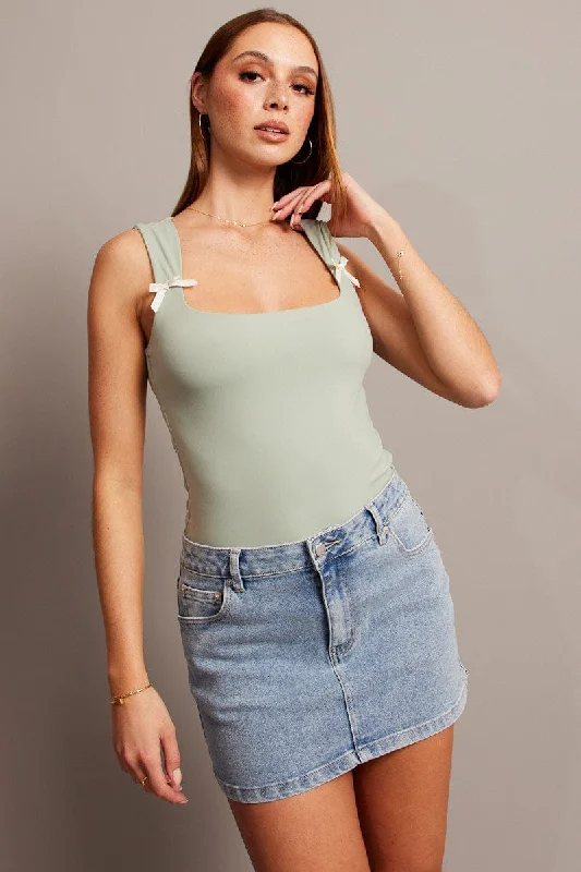 Green Supersoft Tank Scoop Neck Sleeveless Ribbon