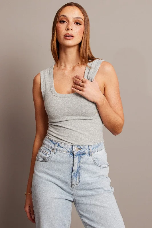 Grey Tank Top Scoop Neck Sleeveless