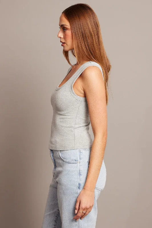 Grey Tank Top Scoop Neck Sleeveless