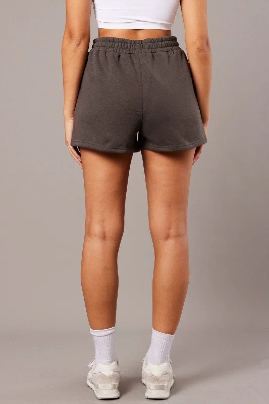 Grey Track Shorts High Rise Elastic Waist