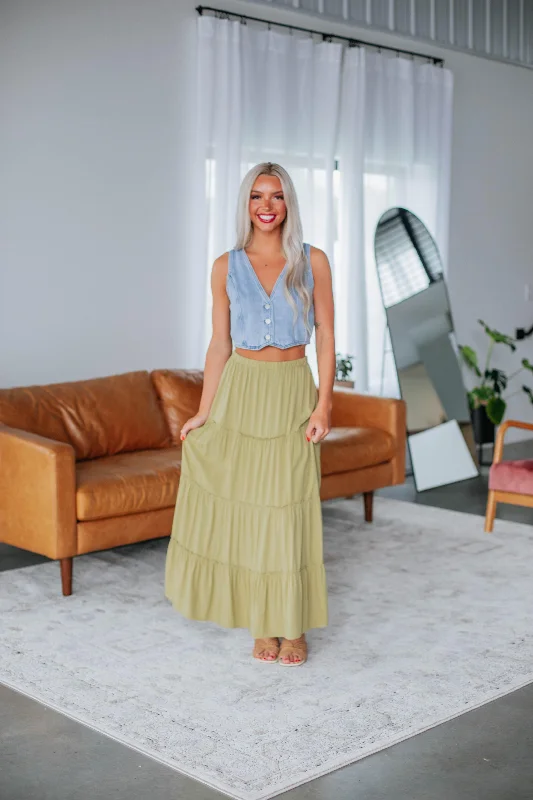 Linney Tiered Maxi Skirt - Avocado