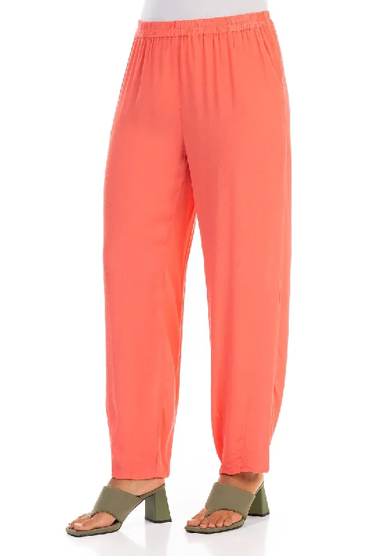 Long Tapered Living Coral Viscose Trousers