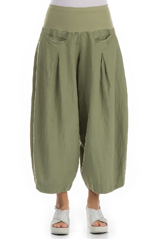 Loose Khaki Linen Trousers