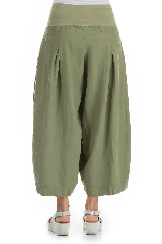 Loose Khaki Linen Trousers