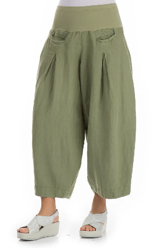 Loose Khaki Linen Trousers