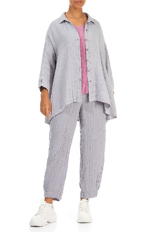 Loose Lilac Grey Textured Linen Shirt