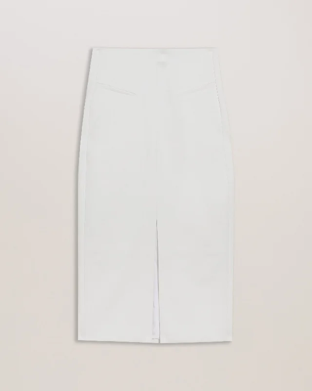 Manabus Tailored Midi Pencil Skirt With Front Split White