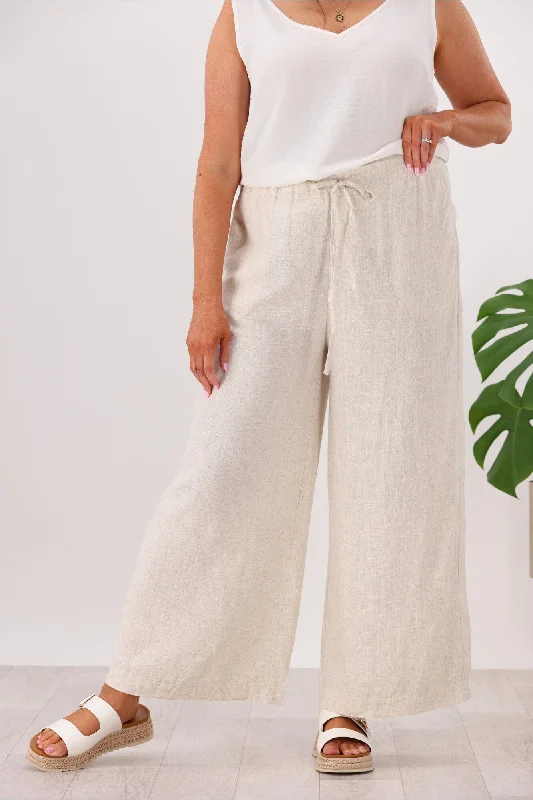 Miracle Tracey Wide Leg Linen Drawstring Pant Natural