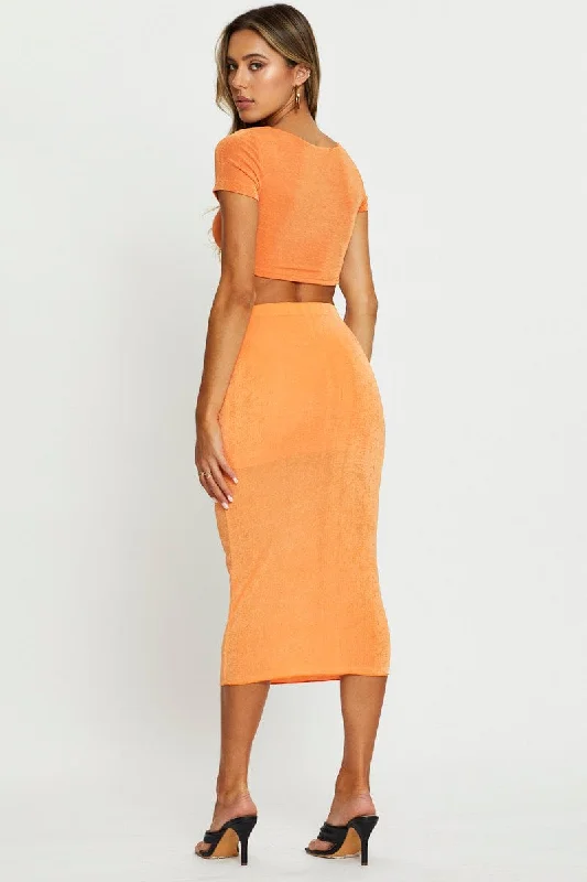 Orange Midi Skirt Bodycon