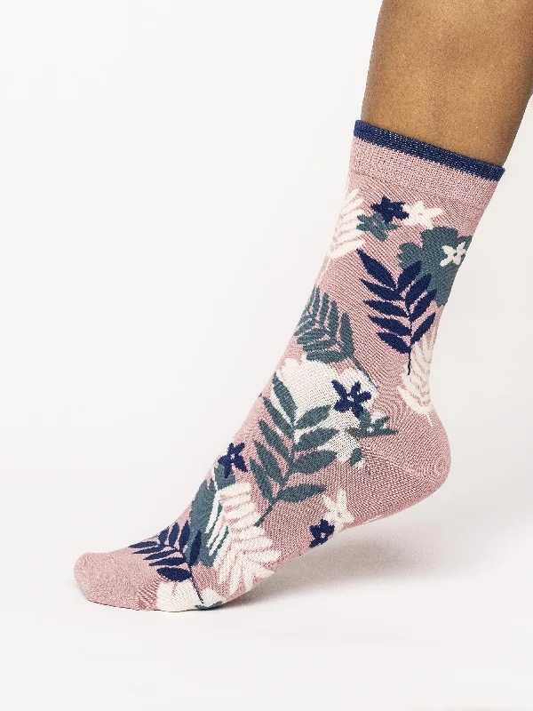 Palm Leaf Socks - Blush Pink