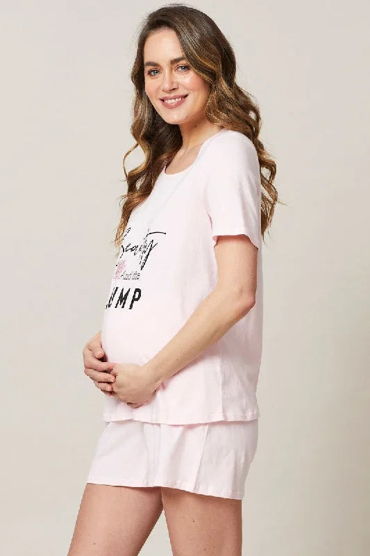 Pink Maternity Slogan Pyjama Set